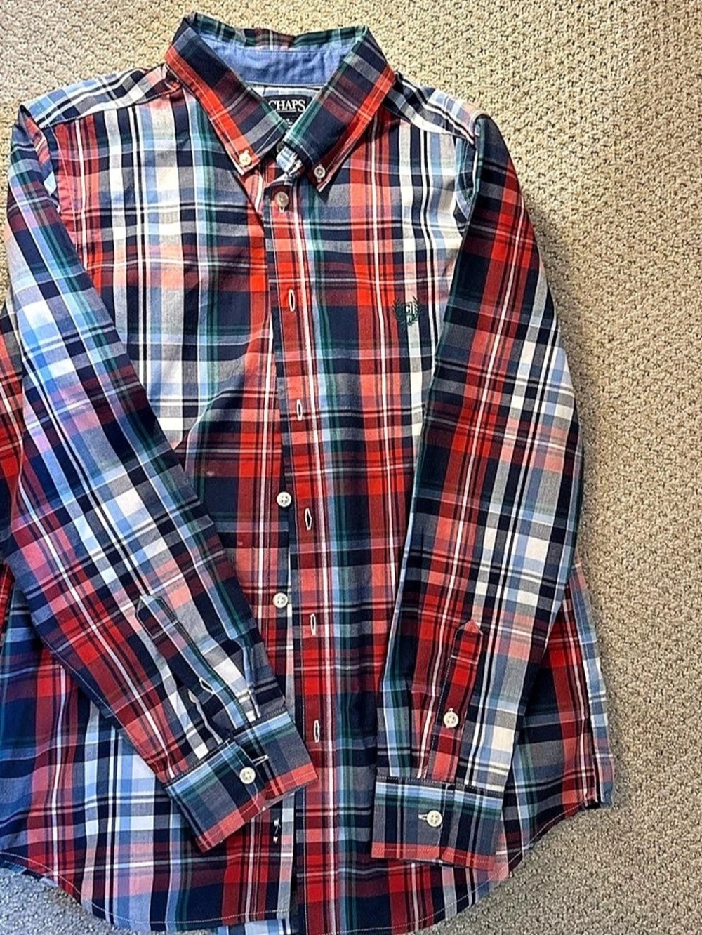 Chaps Boys Plaid Button Down Shirt Size Large